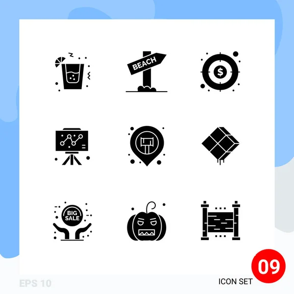 Pictogram Set Egyszerű Szilárd Glifák Ragadós Hely Profit Grafikon Üzlet — Stock Vector