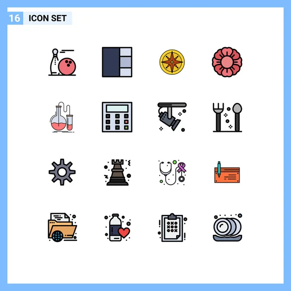 Universal Icon Symbols Grupo Líneas Llenas Colores Planos Modernos Frasco — Vector de stock