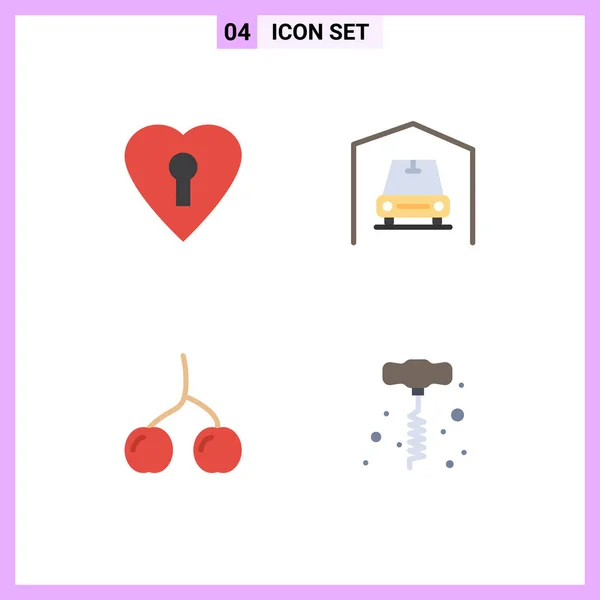 Paket Ikon Flat Dari Simbol Universal Hati Bor Garasi Berry - Stok Vektor