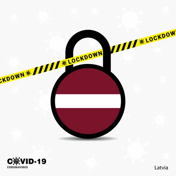 Letónia Lock Lock Coronavirus Pandemia Consciência Template Projeto Covid Lock — Vetor de Stock