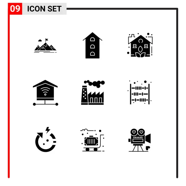 Icônes Créatives Signes Symboles Modernes Internet Réel Maison Usine Domaine — Image vectorielle