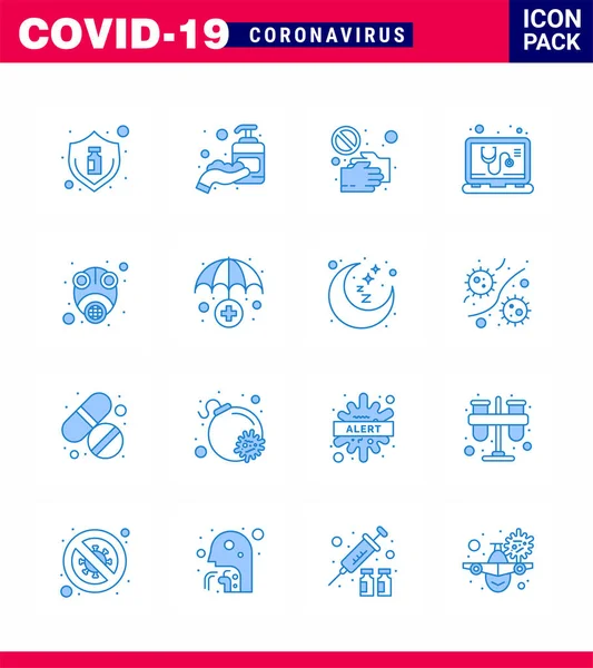 Novel Coronavirus 2019 Ncov Blue Icon Pack Online Check Sanitizer — Stock Vector