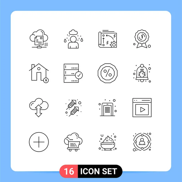 Pictogram Set Simple Outlines Buildings Badge App Award Badge Api — Stockový vektor