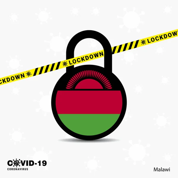 Malawi Lock Mandó Localizar Coronavirus Pandemia Conciencia Plantilla Covid Lock — Vector de stock