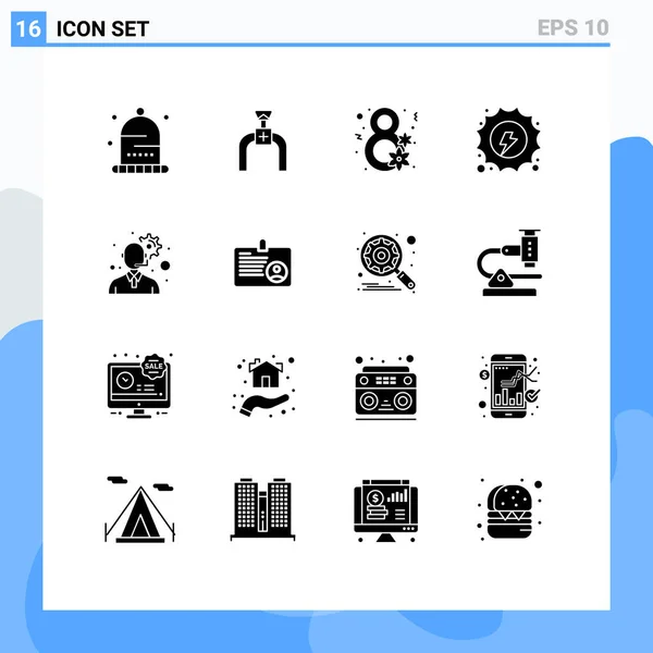 Mobile Interface Solid Glyph Set Pictograms Gear Hydropower Day Hydro — Stock Vector