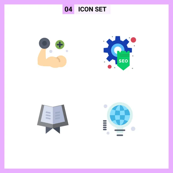 Conjunto Moderno Iconos Planos Pictografía Fitness Santo Músculo Seo Bombilla — Vector de stock