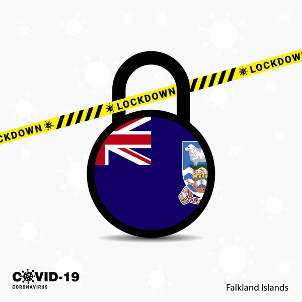 Falkland Islands Lock Lock Coronavirus Pandemia Consciência Template Projeto Covid — Vetor de Stock