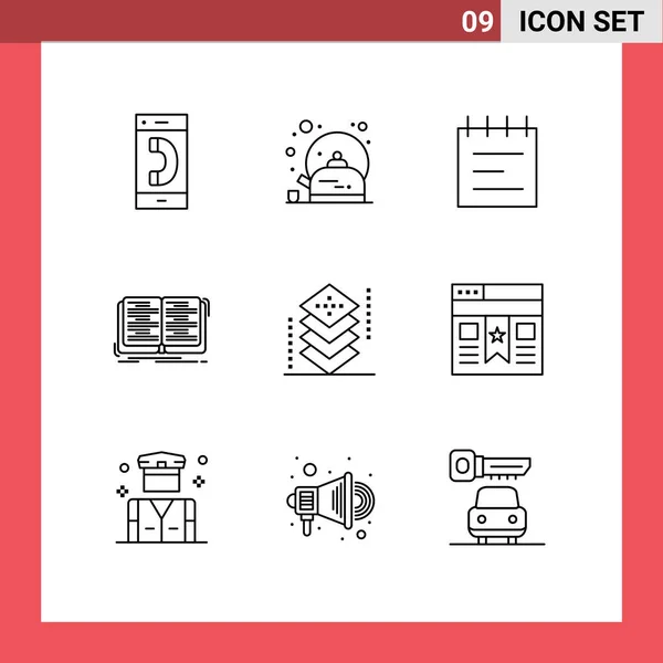 Pictogram Set Simple Outlines Design Study Cup Lesson Book Editable — Stock Vector