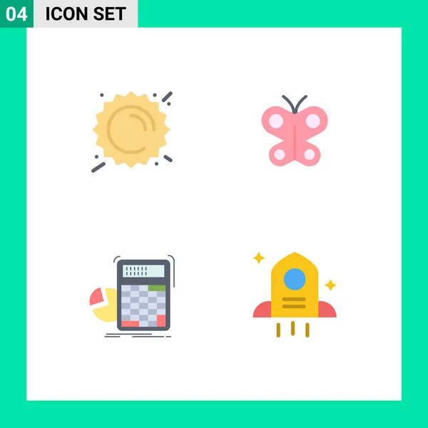 Modern Set Flat Icons Pictograph Summer Calculation Weather Insect Progress — Stock Vector