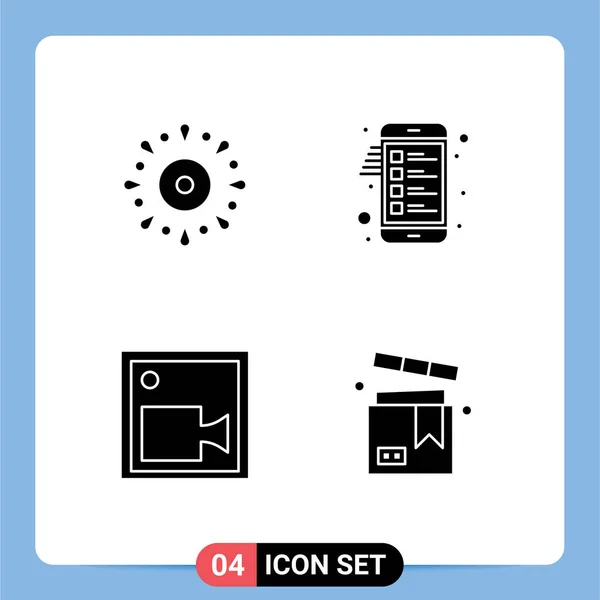 Modern Set Solid Glyphs Pictograph Celebration Cam Holiday Clipboard Record — 스톡 벡터