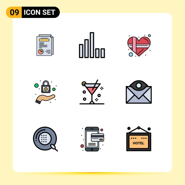 Iconos Creativos Signos Símbolos Modernos Verano Cóctel Regalo Alcohol Protección — Vector de stock