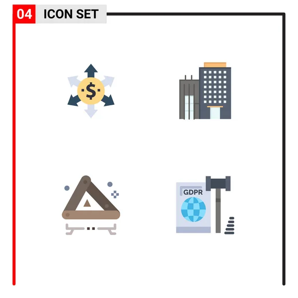 Benutzeroberfläche Pack Mit Einfachen Flachen Symbolen Für Dollar Straße Hotel — Stockvektor