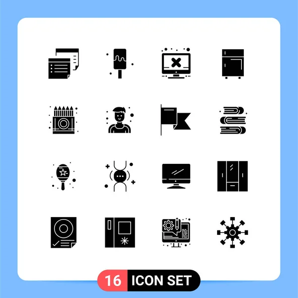 16通用固体象形文字符号盒 计算机 电子设备和可编辑矢量设计元素的符号 — 图库矢量图片