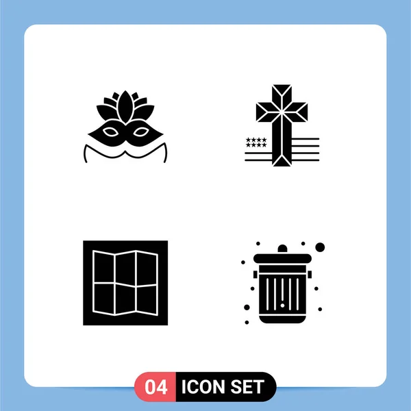 Modern Set Solid Glyphs Pictograph Carnival Mask Dustbin American Layout — Stock Vector