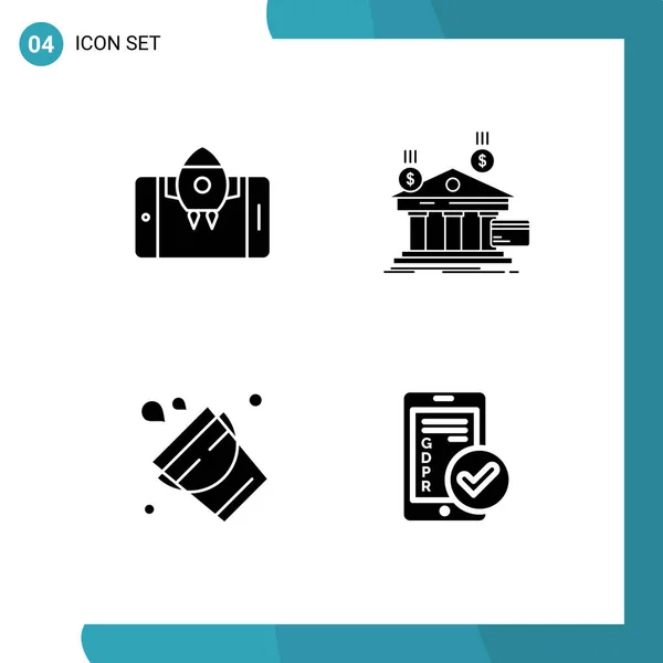 Universal Solid Glyphs Set Web Mobile Applications App Bucket Start — Stock Vector