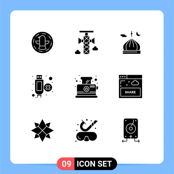 Csoport Modern Solid Glyphs Állítsa Pirítós Hdmi Mecset Kiterjesztés Imádkoznak — Stock Vector