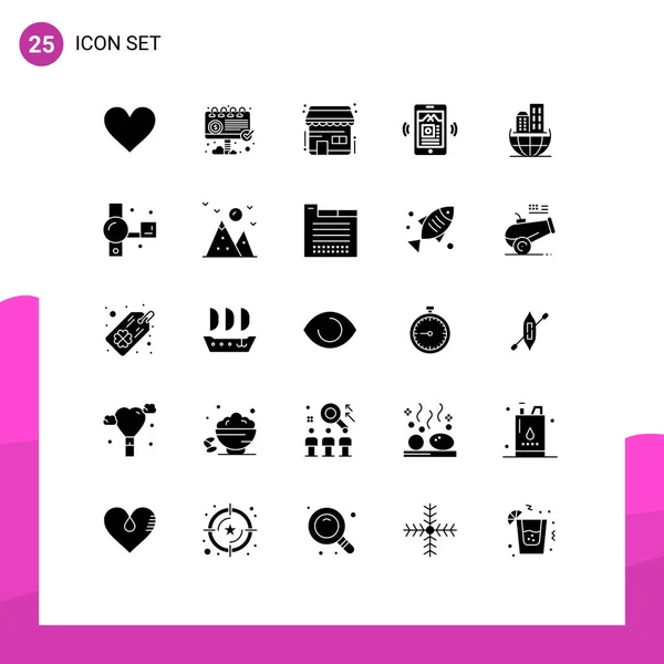 Solide Glyphe Paquet Symboles Universels Entreprise Organisation Mondiale Achat Musique — Image vectorielle