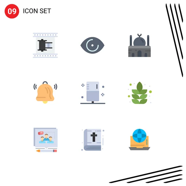 Mobile Interface Flat Color Set Pictogrammes Maladie Communication Vision Cloche — Image vectorielle