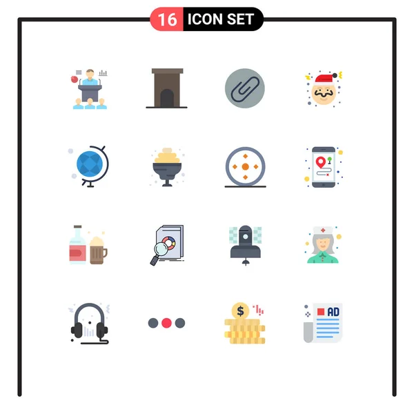 Mobile Interface Flache Farbe Set Mit Piktogrammen Der Geographie Weihnachtsmann — Stockvektor