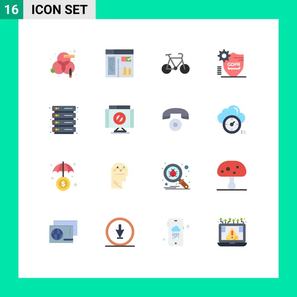 Flat Color Pack Universal Hosting Secure Bicycle Protection Gdpr Table — стоковый вектор