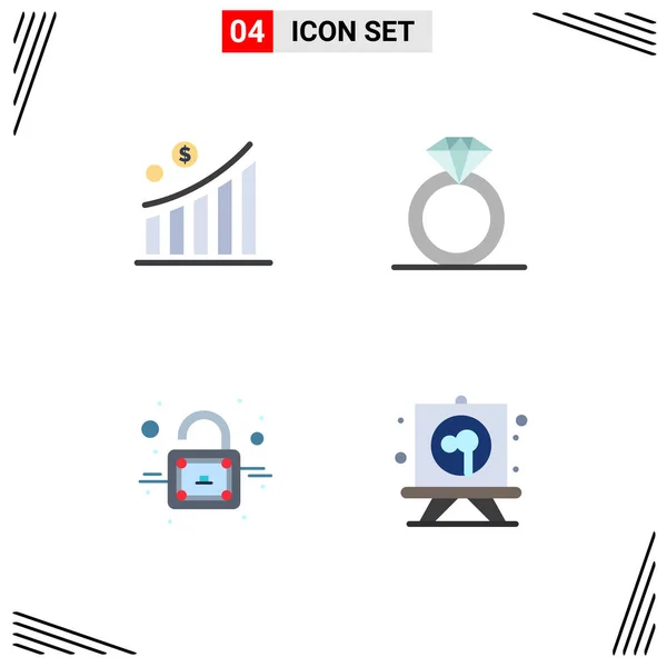 Set Commercial Flat Icons Pack Business Unlock Statistic Ring Panting — Stock Vector