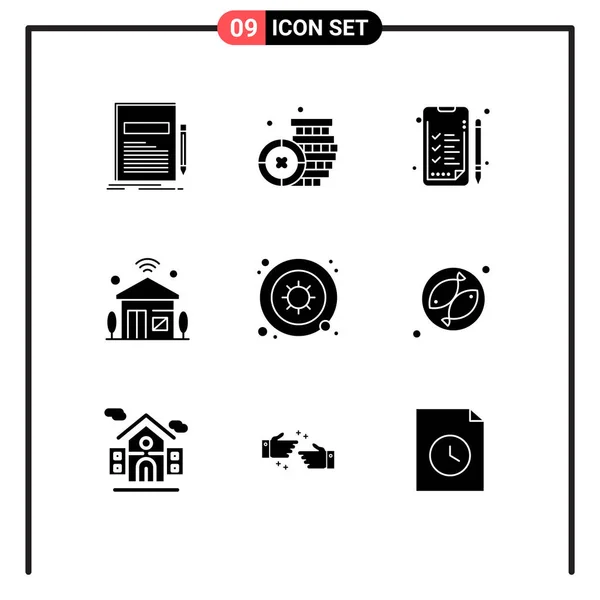 Lot Glyphes Solides Vecteurs Sur Grille Pour Germes Wifi Analytique — Image vectorielle