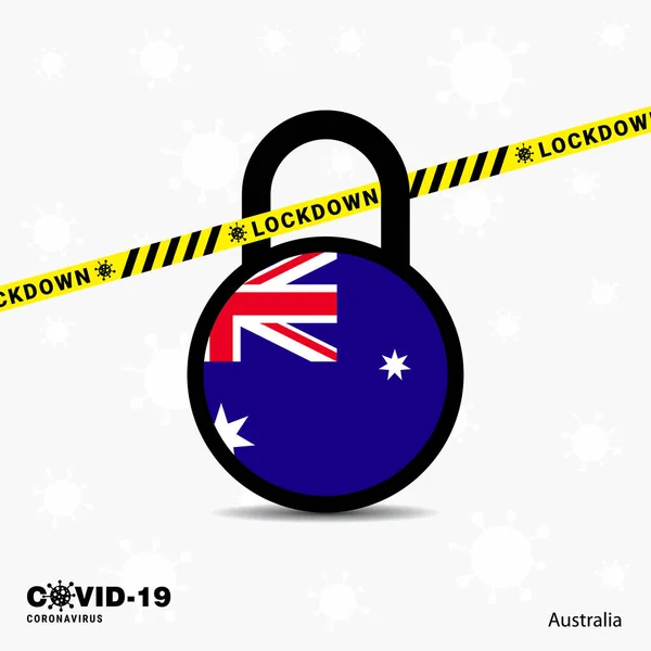 オーストラリアはコロナウイルスのパンデミック意識テンプレートをロックダウンロックします Covid 19ロックダウンデザイン — ストックベクタ