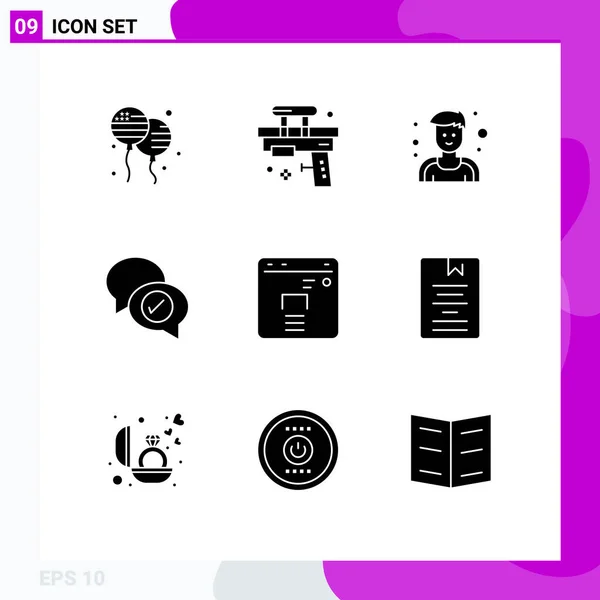 Moderno Conjunto Solid Glyphs Pictograph Finance Chatting Water Mail Chat —  Vetores de Stock