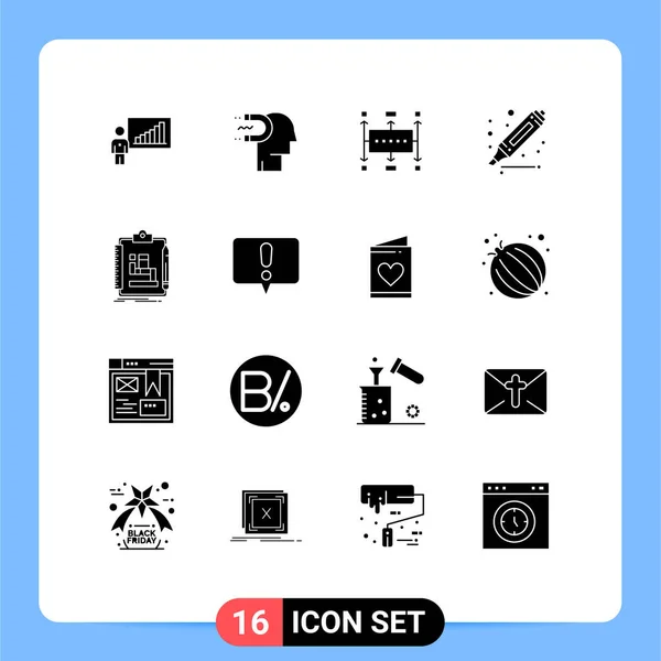 Pictogram Set Simple Solid Glyphs Marker Drawing Influence Planning Business — Stock Vector