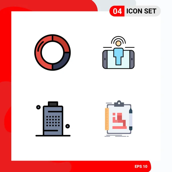 Mobile Interface Filledline Flat Color Set Dari Pictograms Business Cell - Stok Vektor