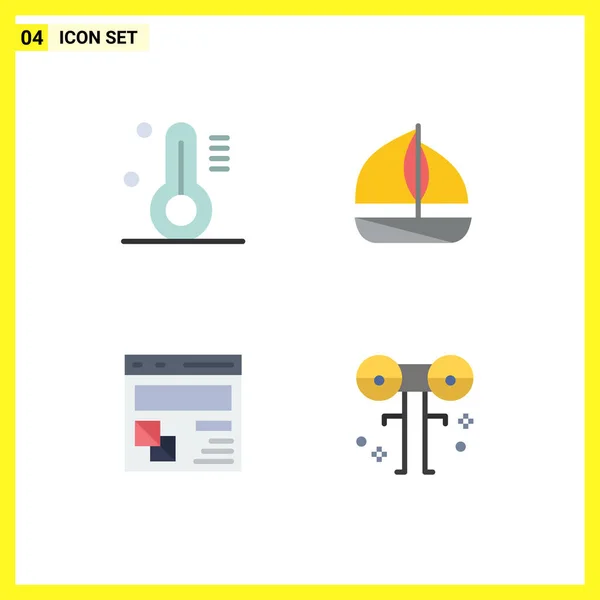 Pictogram Set Simple Flat Icons Temperature Page Beach Browser Big — Stock Vector