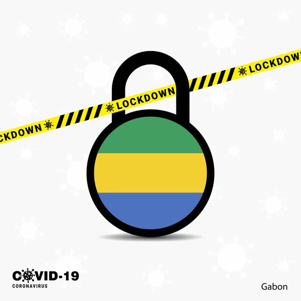 Gabon Lock Mandó Localizar Coronavirus Pandemia Conciencia Plantilla Covid Lock — Vector de stock
