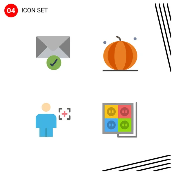 メール ボディ フルーツ 感謝祭 画像編集可能なベクトルデザイン要素などのWebプリントメディアのための4つのモダンなフラットアイコンのサインとシンボルのパック — ストックベクタ