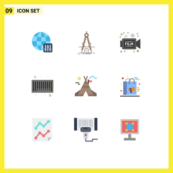 Universal Icon Symbols Group Modern Flat Colors Camp Code Camera — Stock Vector