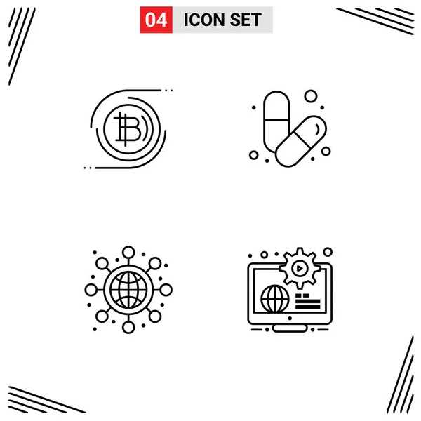 Group Modern Filledline Flat Colors Set Bitcoins Pills Cryptocurrency Gym — Stock Vector