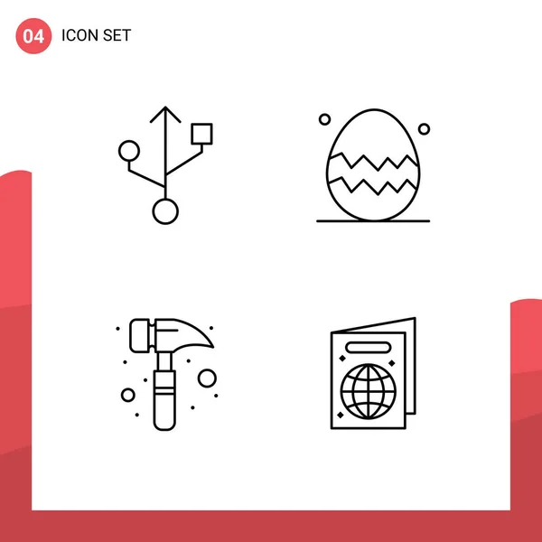 Mobile Interface Line Set Pictograms Connection Beach Egg Claw Hammer — Stock Vector