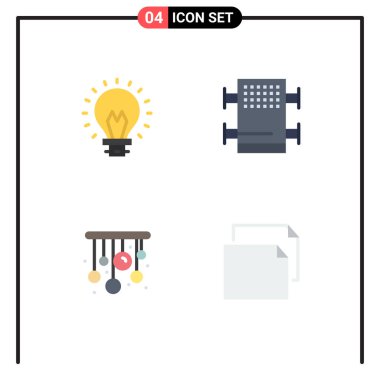 4 Evrensel Düz Simge İşaretleri Ampul, avizeler, ışık, oda, Düzenlenebilir Vektör Tasarım Elementleri