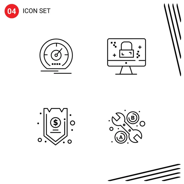 Mobile Interface Line Set Pictograms Gauge Safe Speed Monitor Credit — Stock Vector