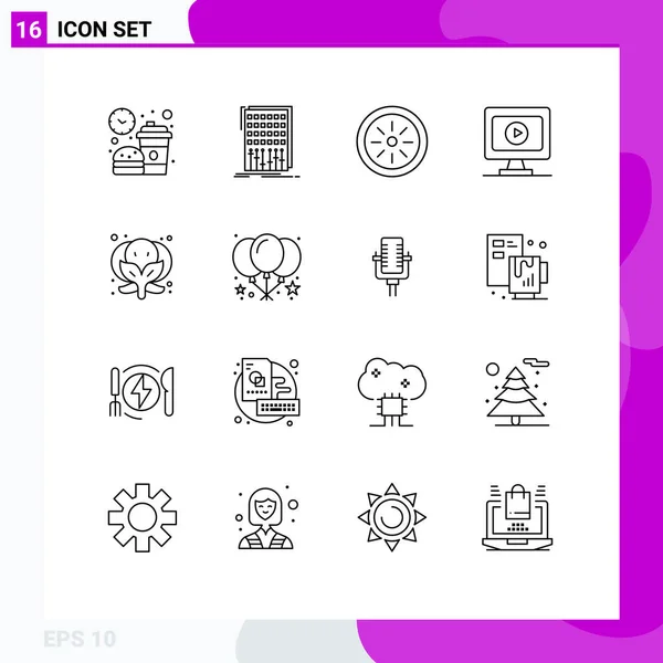 Universal Icon Symbols Grupo Contornos Modernos Comida Juego Mezclador Video — Vector de stock