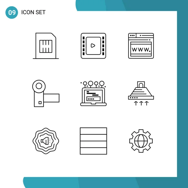 Pictogram Set Simple Outlines Laptop Systems Seo Gadgets Devices Editable — Stock Vector