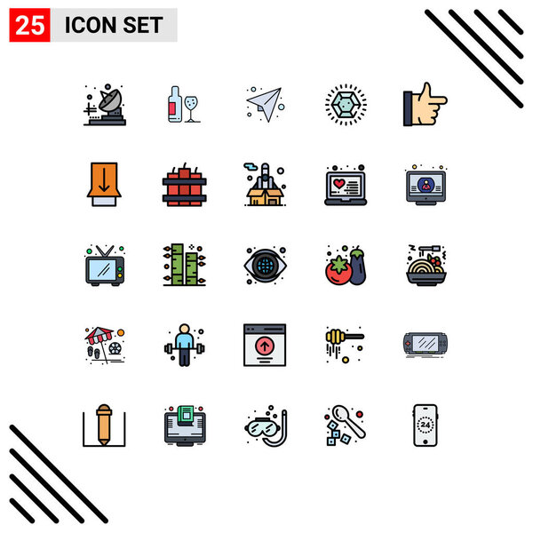 Editable Vector Line Pack of 25 Simple Filled line Flat Colors of thumbs up, done, paper, wedding, jewelry Editable Vector Design Elements