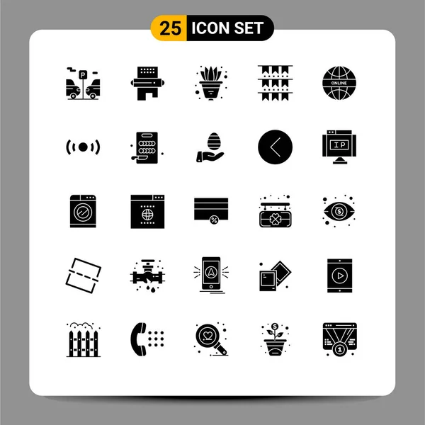 互联网 美国可编辑矢量设计元素的25行符号和符号的库存矢量图标包 — 图库矢量图片