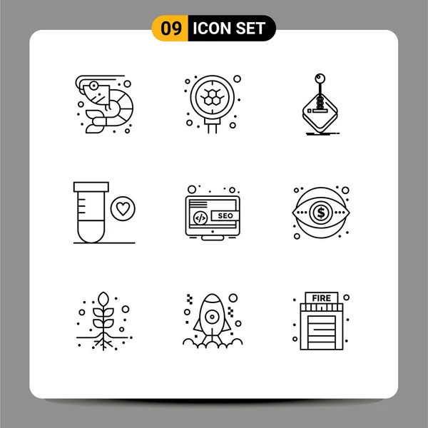 Pictogram Set Simple Outlines Seo Space Arcade Science Stick Editable — 스톡 벡터