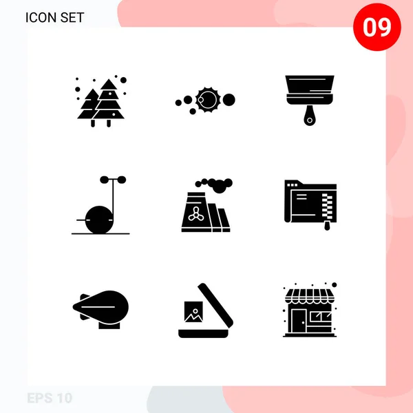 Universal Icon Symbols Group Modern Solid Glyphen Der Umweltverschmutzung Segway — Stockvektor