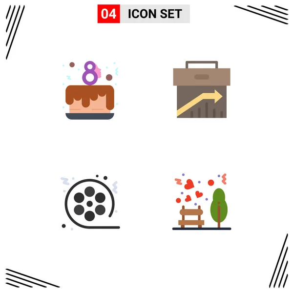 Set Van Moderne Pictogrammen Symbolen Tekenen Voor Taart Partij Film — Stockvector