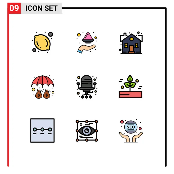 Creative Icons Modern Signs Symbols Chair Umbrella Building Money Property — Stock Vector