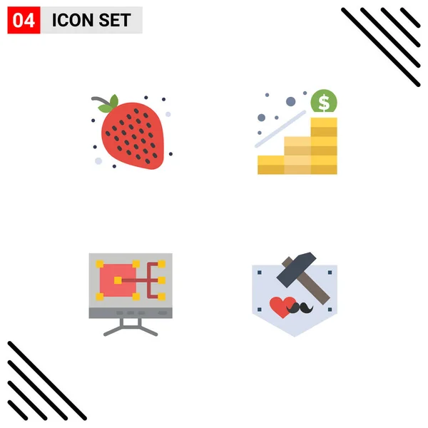 Flat Icon Pack Van Universele Symbolen Van Fruit Bouw Nacht — Stockvector