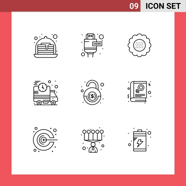 Iconos Creativos Signos Modernos Símbolos Robo Banco Flor Camión Entrega — Vector de stock