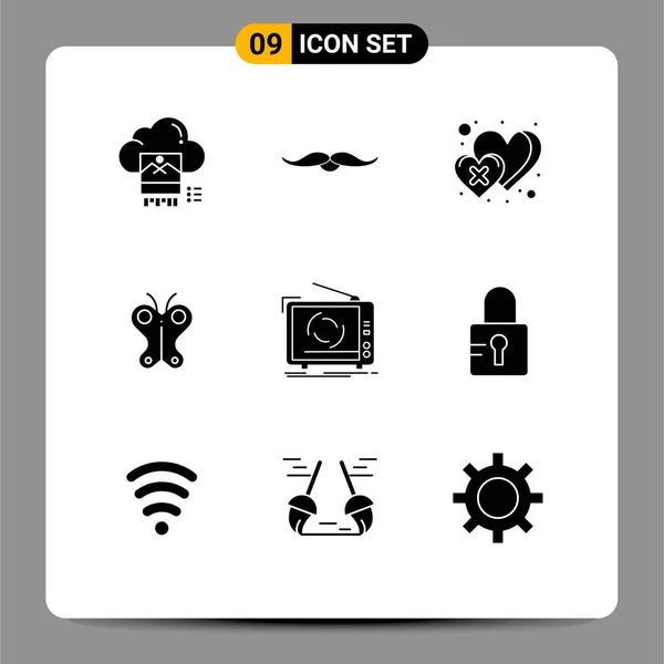 Pictogram Set Van Eenvoudige Solid Glyphs Nature Vlinder Mannetje Dier — Stockvector