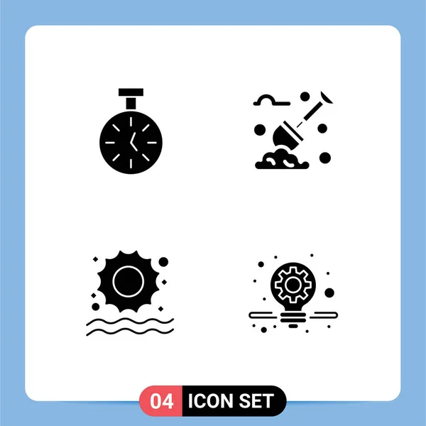 Universal Solid Glyphs Set Web Mobile Applications Stopwatch Sun Count — Stock Vector